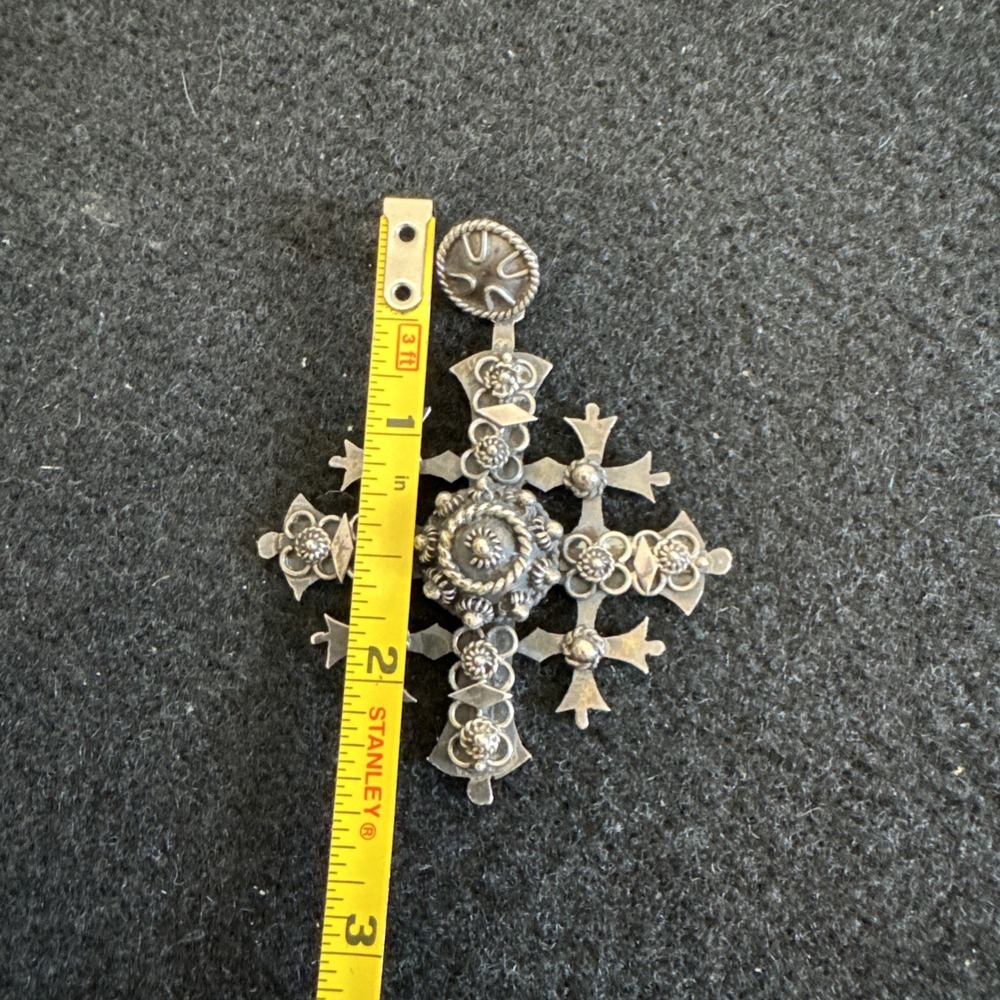 Estate Sterling Silver 925 Large Heavy Jerusalem Cross Pendant Taxco POB - Picture 5 of 9